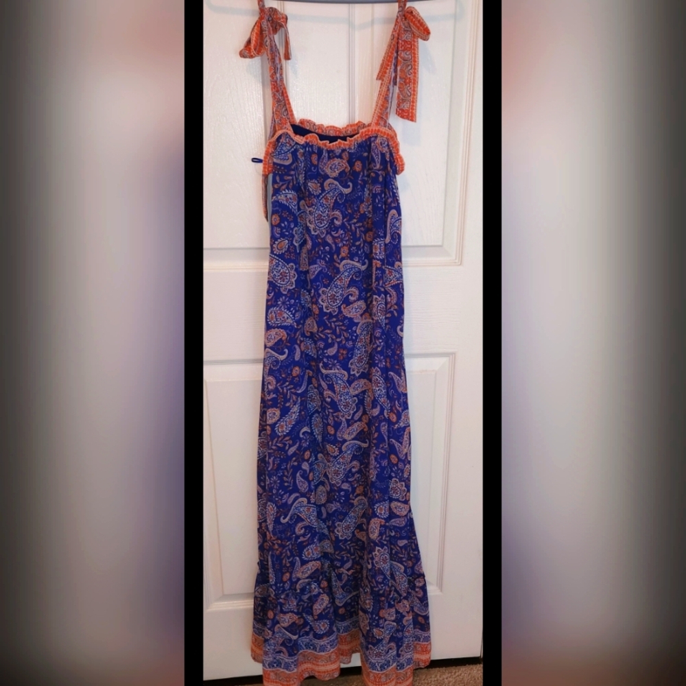 Lost+Wander Blue and Orange Paisley Maxi Dress